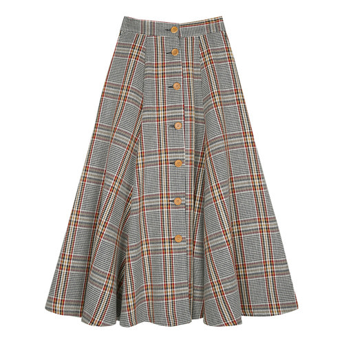 iuw153 button-check Flare long skirt (check)
