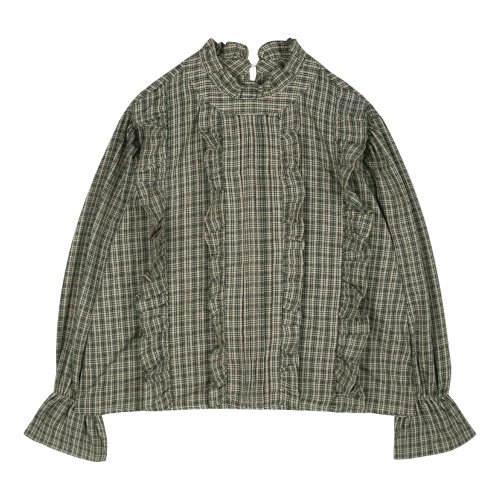 iuw484 china collar checked frill blouse (green)