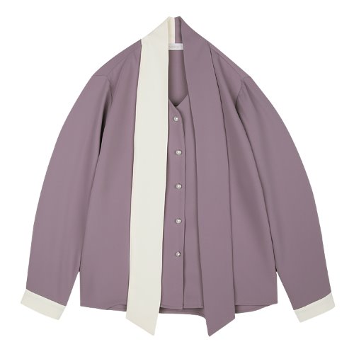 iuw566 color block scarf blouse (purple)