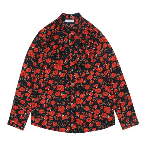 iuw579 camellia flower blouse (navy)