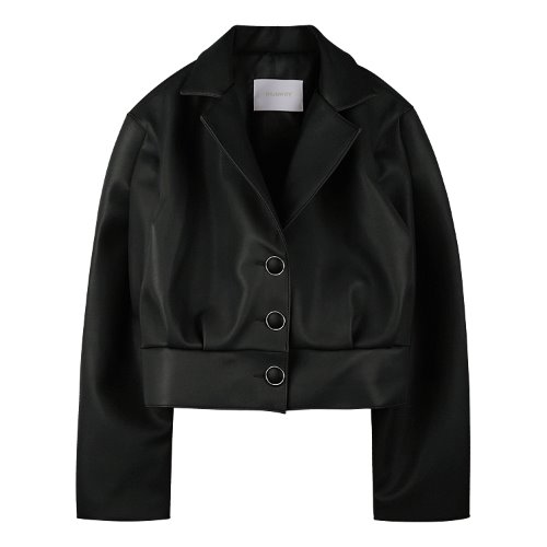 iuw653 big button crop fake leather jacket (black)