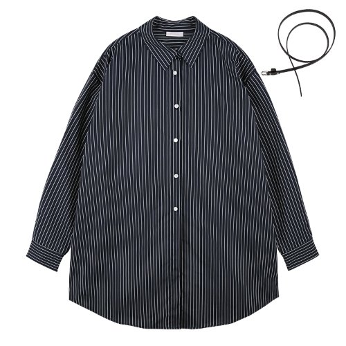 iuw627 boxy stripe belted shirts (navy)