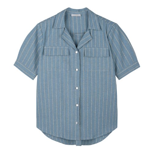 iuw674 striped pocket linen half shirts (lightblue)