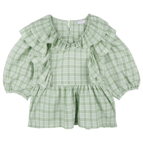 iuw754 pastel check frill blouse (green)