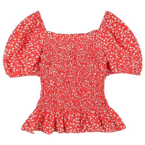 iuw762 smoke banded puff blouse (red)