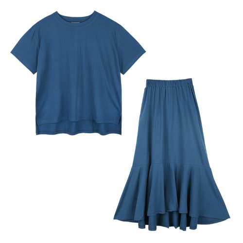 iuw712 [셋트] loosefit half T + banding flare skirt (bluegreen)