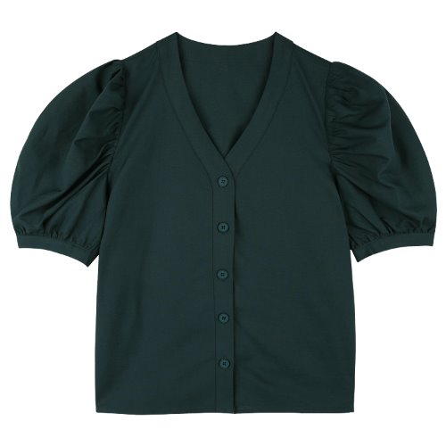 iuw751 linen v neck puff blouse (green)