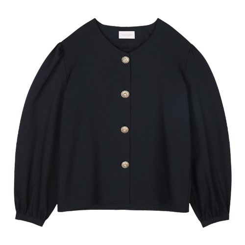iuw815 pearl button V blouse (navy)