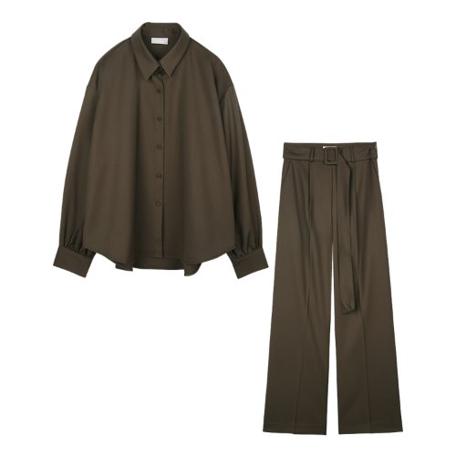 iuw837 [SET] modern loose fit shirts+modern belted slacks (brown)