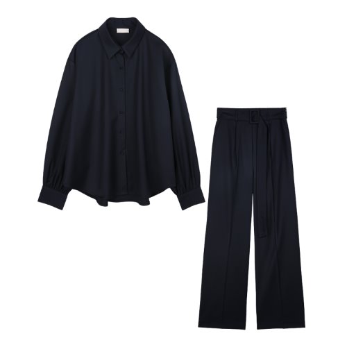 iuw838 [SET] modern loose fit shirts+modern belted slacks (navy)