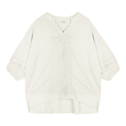 iuw0104 V-lace linen blouse (white)