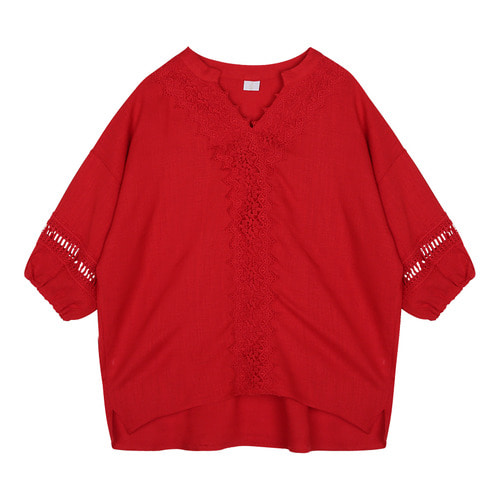 iuw0105 V-lace linen blouse (red)