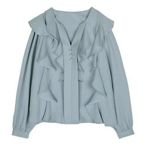 iuw179 frill V-neck blouse bluse (skyblue)