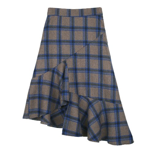 iuw204 check unbalenced frill skirt (blue)