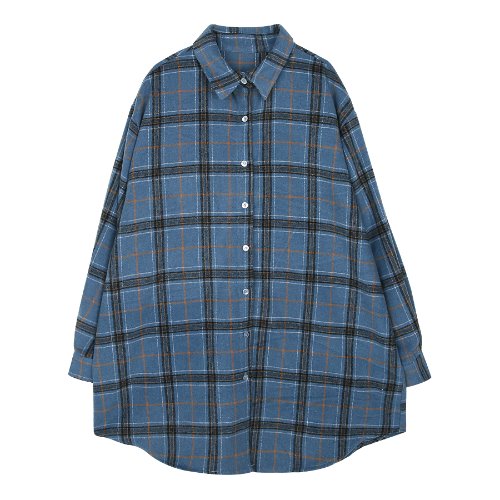 iuw290 loose fit-belt check shirts (blue)