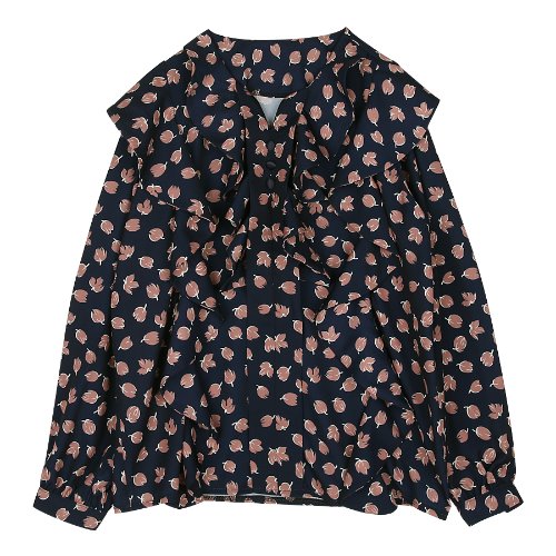 iuw301 flower frill blouse (navy)