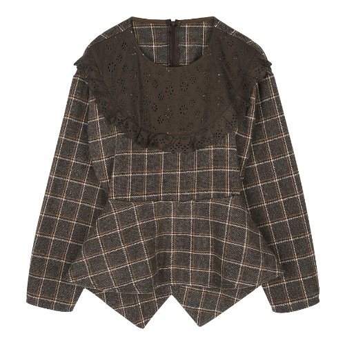 iuw299 check lace blouse (brown)
