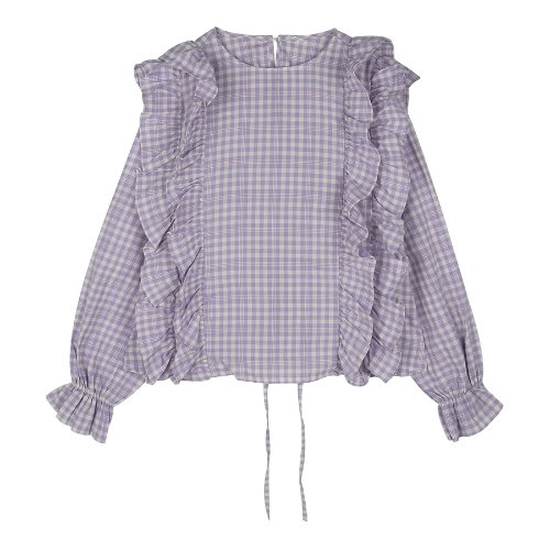 iuw342 Plaid-check frill blouse (purple)