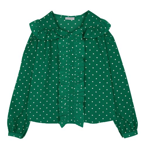 iuw351 Dot-frill blouse (green)
