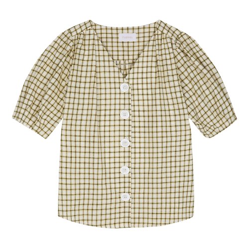 iuw421 V-neck check blouse (yellow)