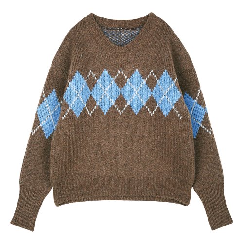 iuw528 argyle v-neck knit (brown)