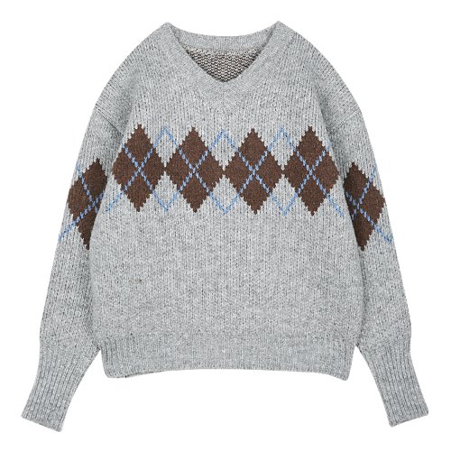 iuw529 argyle v-neck knit (gray)