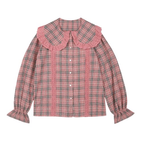 iuw554 check laced sailor blouse (pink)