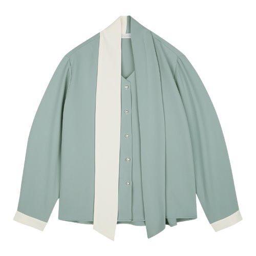 iuw565 color block scarf blouse (mint)