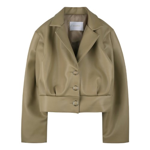iuw654 big button crop fake leather jacket (beige)