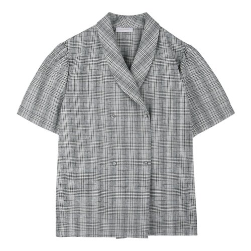 iuw682 double check linen half blouse (grey)