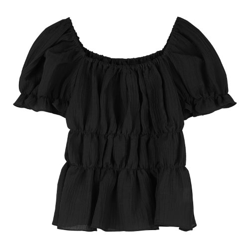 iuw693 Ramie 100% elastic banding blouse (black)