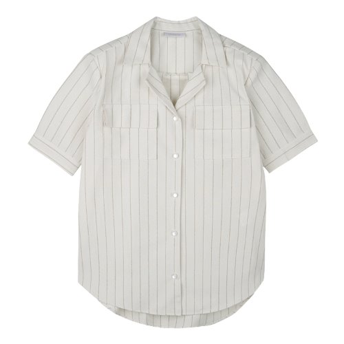iuw673 striped pocket linen half shirts (ivory)