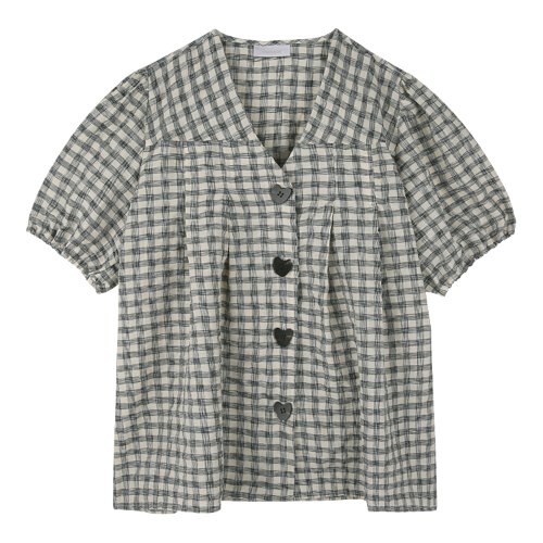 iuw680 check heart button blouse (check)