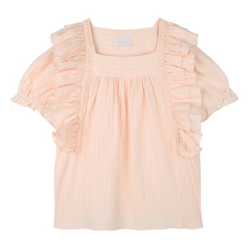 iuw742 frill shoulder half blouse (pink)