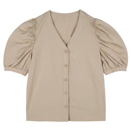 iuw750 linen v neck puff blouse (beige)