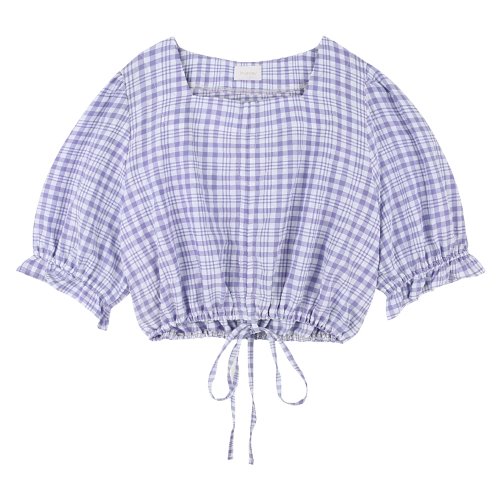 iuw761 waist string banding blouse (purple check)