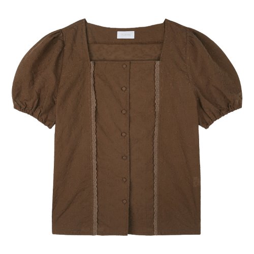 iuw738 square neck lace blouse (brown)