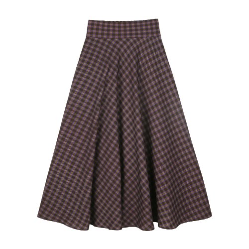 iuw826 two tone check flare skirt (purple)