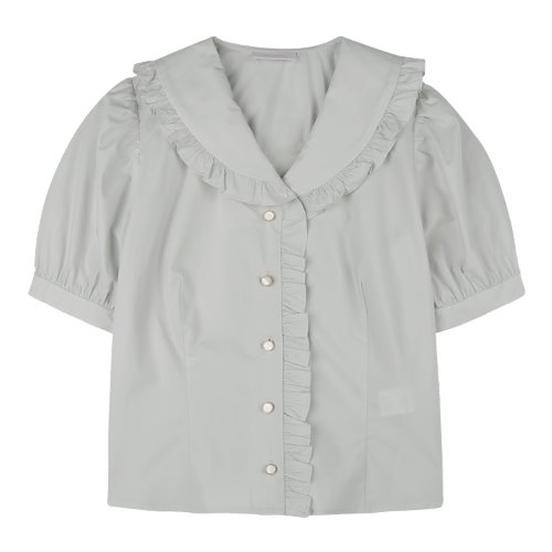 iuw1020 rounded collar frill blouse (light gray)