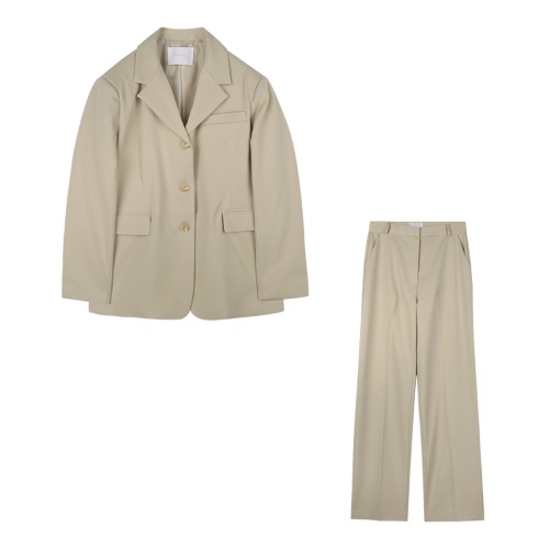 iuw1094 (SET) single jacket+standard fit slacks (beige)