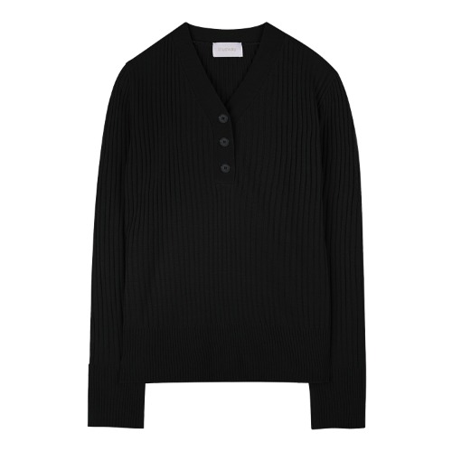 iuw1057 3 button V neck knit (black)