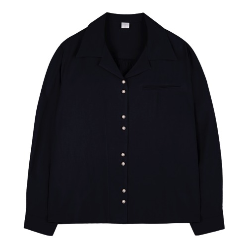iuw1123 open collar pearl button blouse (navy)