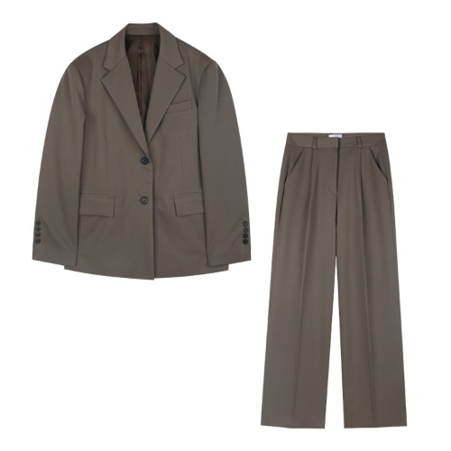 iuw1200 (SET)slit point jacket+straight long slacks (brown)