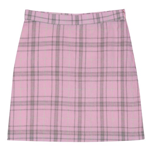 iuw368 Linen check skirt (pink)