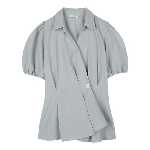 iuw1011 diagonal wrap button blouse (skyblue)