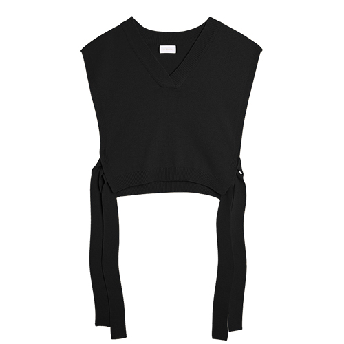 iuw0008 tie-side short vest knit top (black)