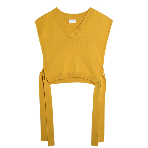 iuw0009 tie-side short vest knit top (yellow)
