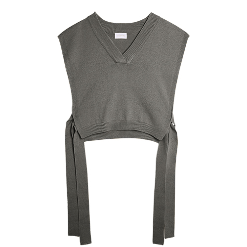 iuw0010 tie-side short vest knit top (gray)