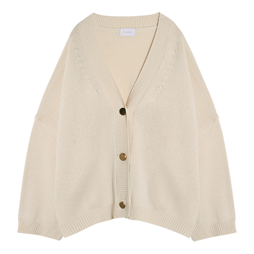 iuw0014 gold button ribbed cardigan (beige)