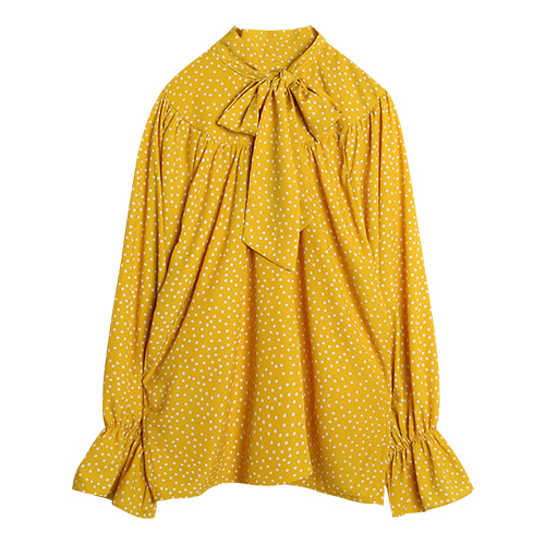iuw0019 tie-neck dot blouse (yellow)